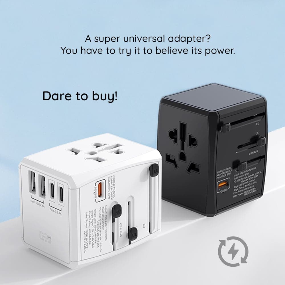 Techsuit - Προσαρμογέας Ταξιδιού (HHT906) - PD65W, 2 x USB, 3 x Type-C, EU, UK, AUS, US - Μαύρο 2