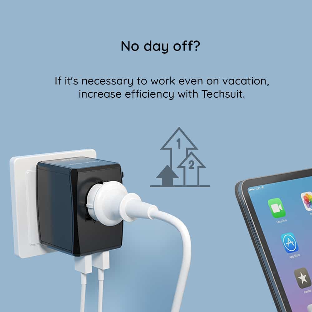 Techsuit - Προσαρμογέας Ταξιδιού (HHT906) - PD65W, 2 x USB, 3 x Type-C, EU, UK, AUS, US - Μαύρο 6