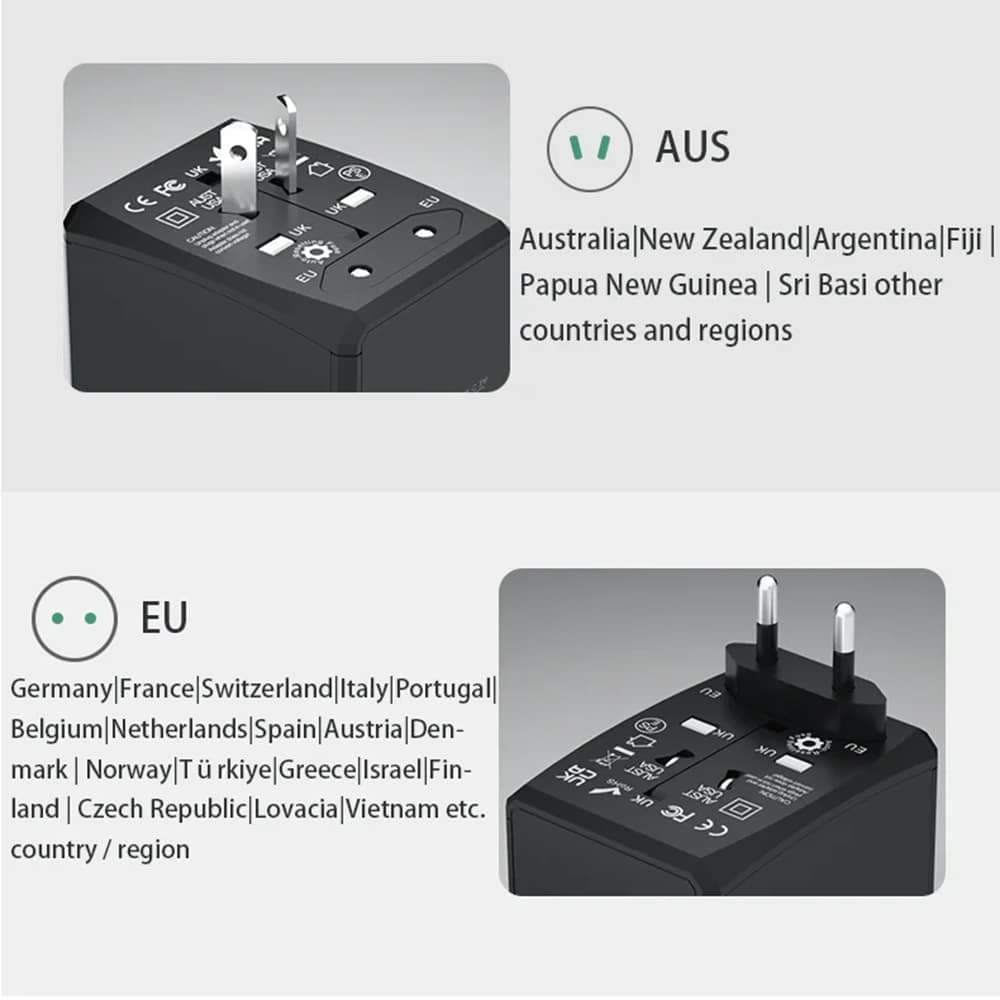 Techsuit - Προσαρμογέας Ταξιδιού (HHT906) - PD65W, 2 x USB, 3 x Type-C, EU, UK, AUS, US - Μαύρο 4