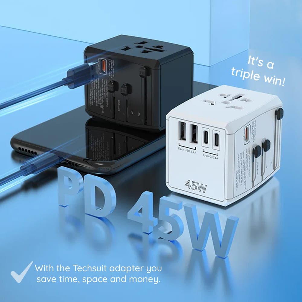 Techsuit - Προσαρμογέας Ταξιδιού (HHT905) - PD45W, 2 x USB, 3 x Type-C, EU, UK, AUS, US - Μαύρο 5