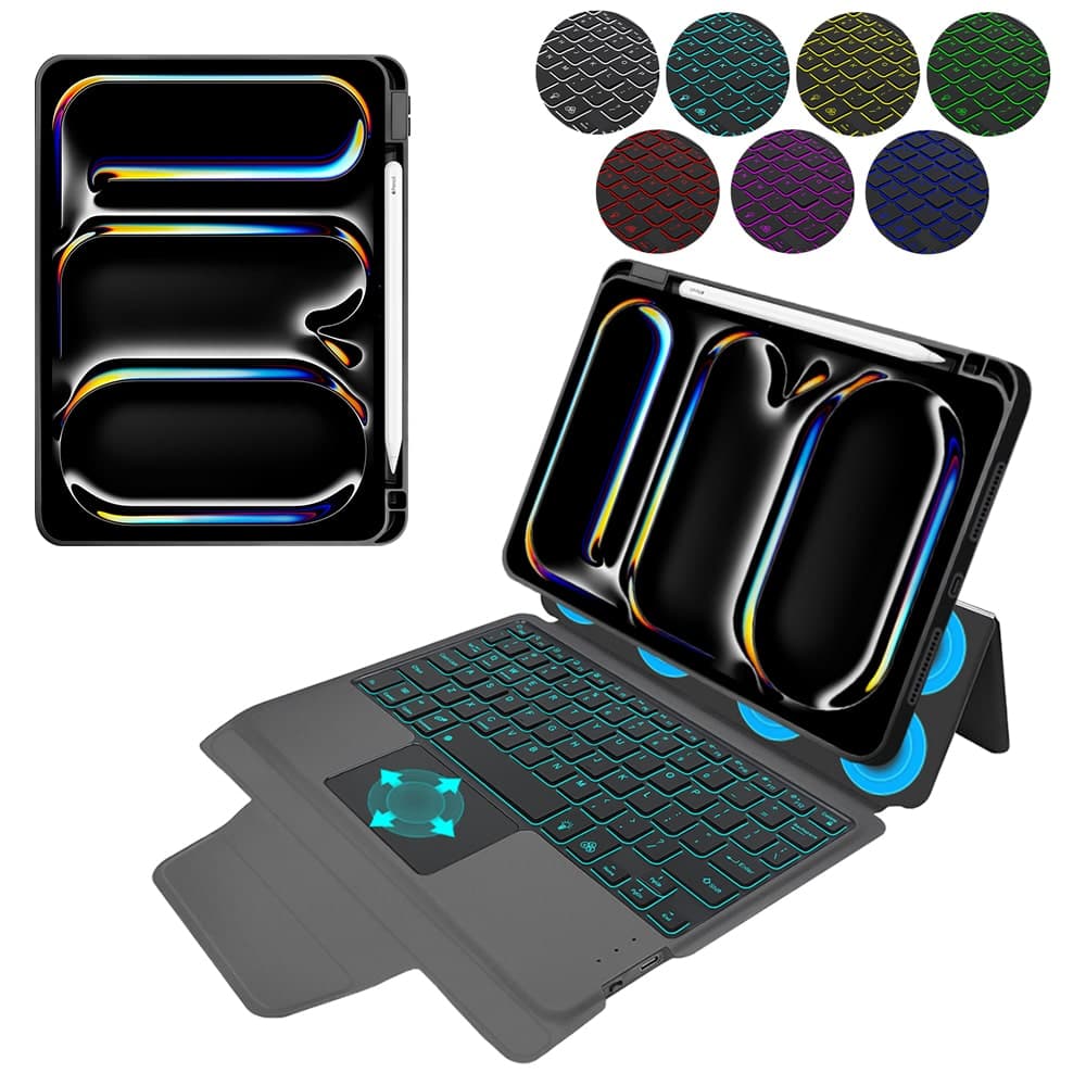 Techsuit - KeyTab Pro + Screen Protector (with RGB Wireless Keyboard/Stylus Pen Holder) - iPad Pro 11 (2024) - Black