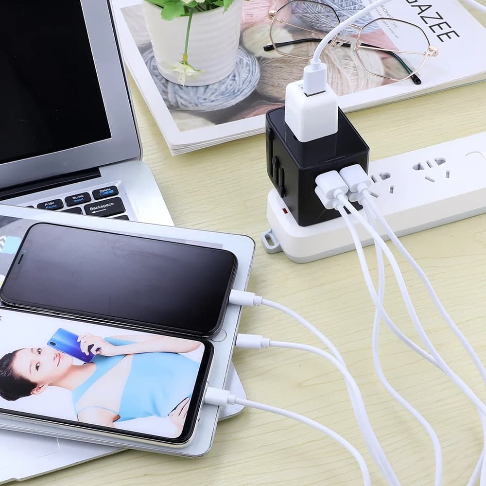 Techsuit - Προσαρμογέας Ταξιδιού (HHT520) - 3 x USB, Type-C, EU, UK, AUS, US - Μαύρο 7