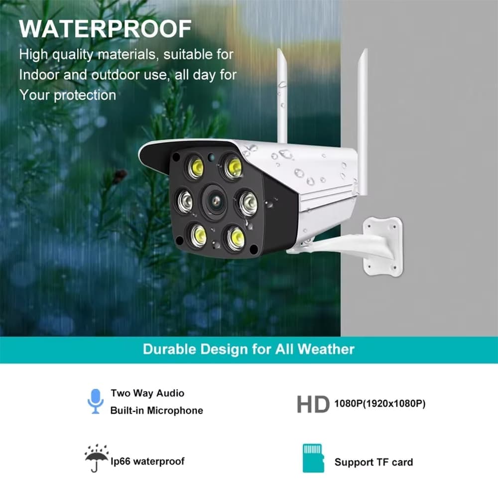 Techsuit - Εξωτερική Wi-Fi Κάμερα (K6) - 1080P, Υπέρυθρη, Ανίχνευση Κίνησης, Διπλής Κατεύθυνσης Ήχος, Συναγερμός Push, IP66, Εφαρμογή V380 PRO - Λευκό 5