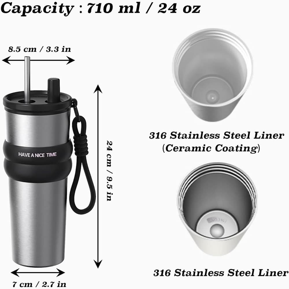Techsuit θερμός από ανοξείδωτο ατσάλι, 710ml - Μαύρο 3
