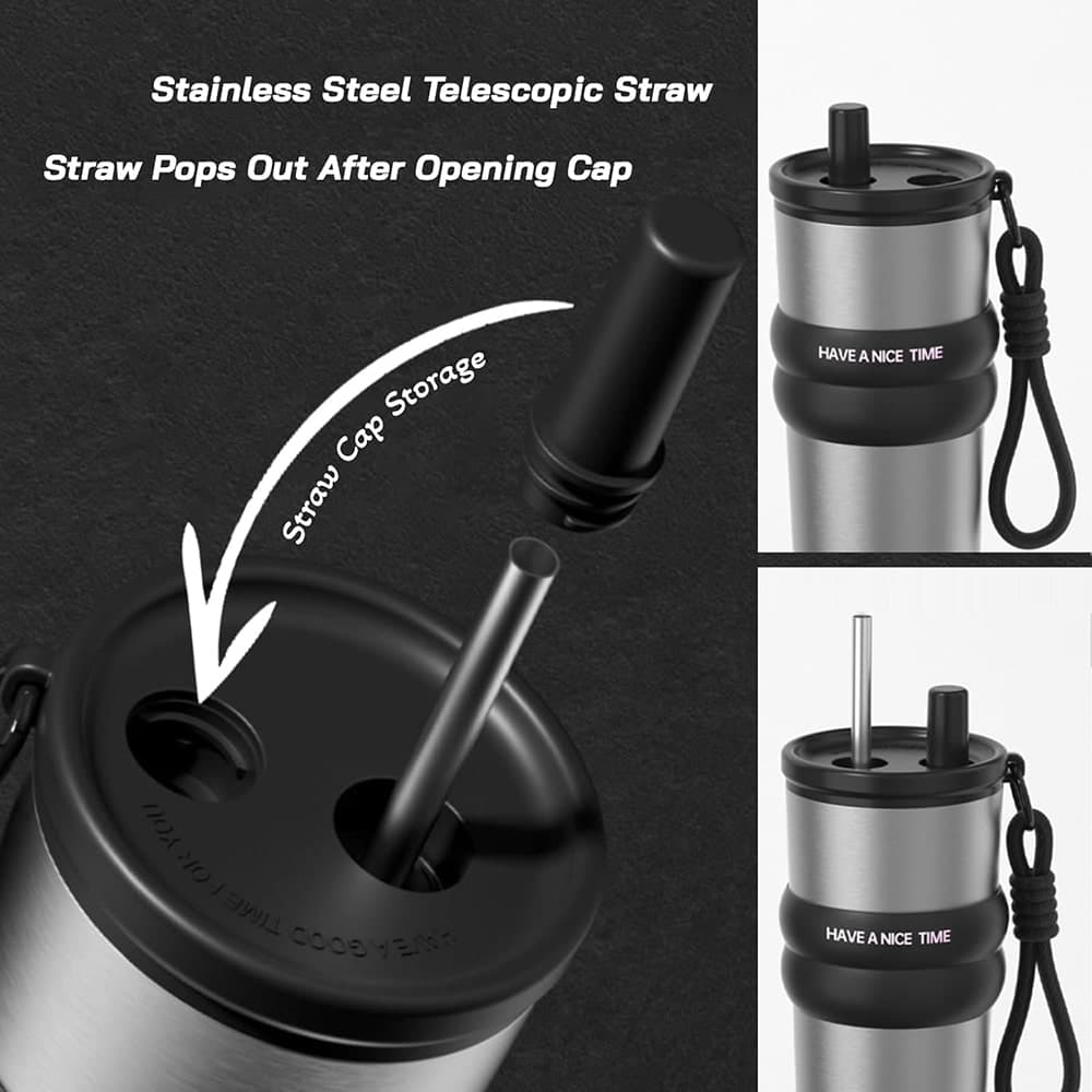 Techsuit θερμός από ανοξείδωτο ατσάλι, 710ml - Μαύρο 4
