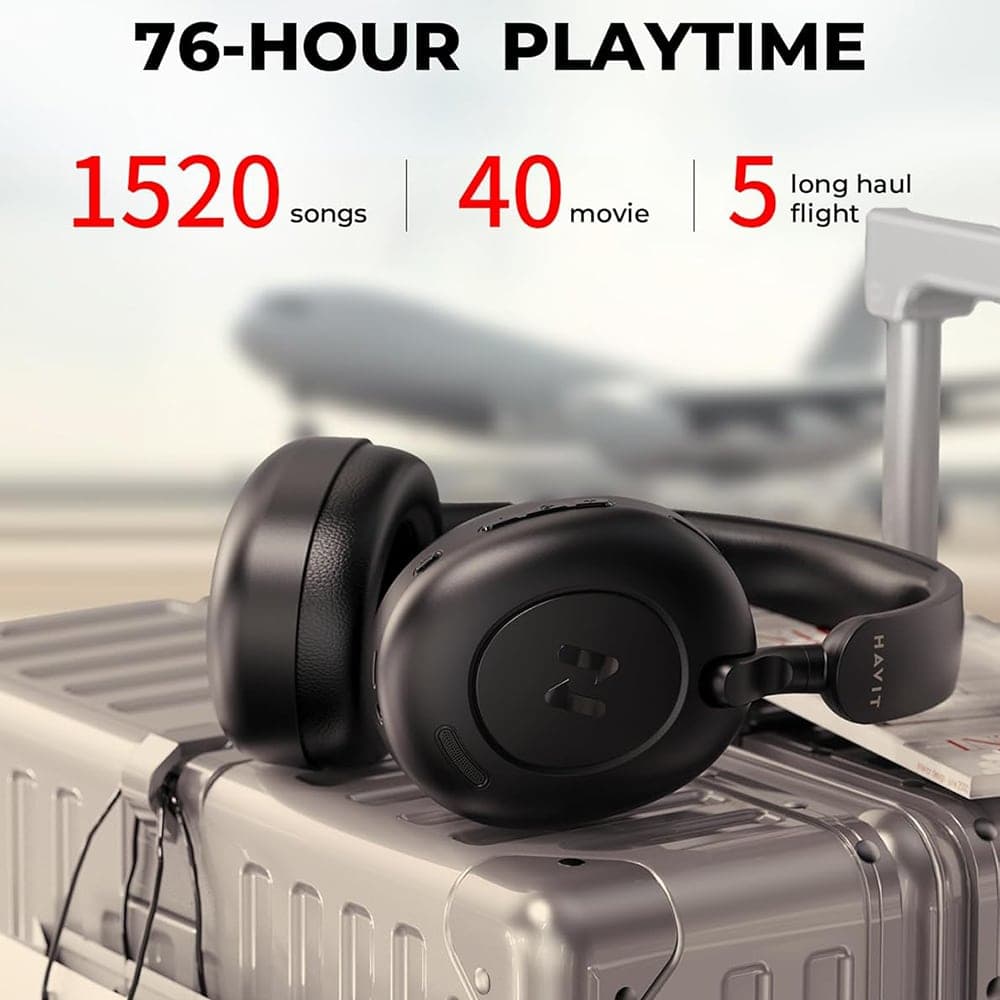 Havit - Wireless Headphones (h655bt) - On-Ear, Bluetooth 5.3, Hybrid Active Nosie Cancelling, 700mah, Foldable, USB-C - Black 6