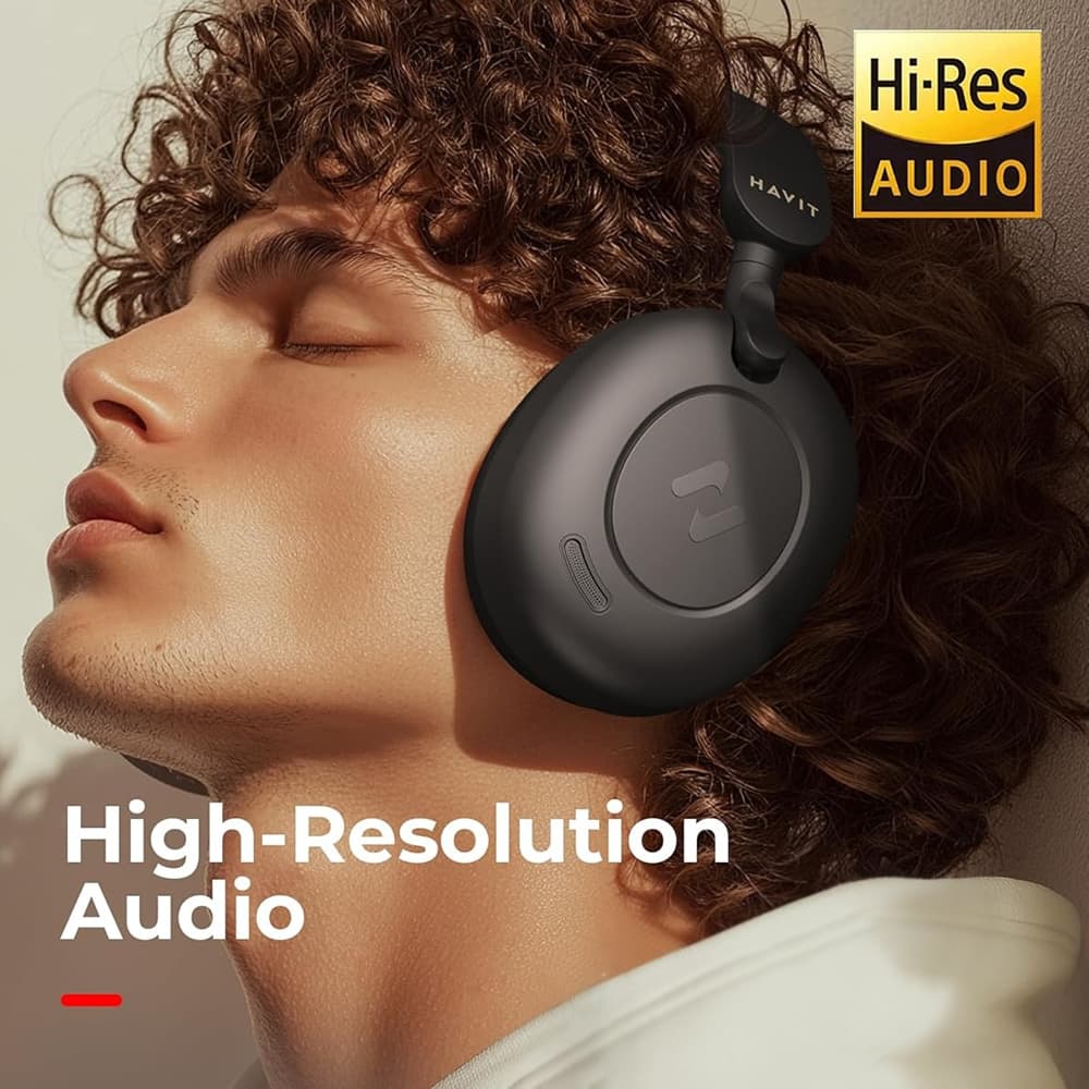 Havit - Wireless Headphones (h655bt) - On-Ear, Bluetooth 5.3, Hybrid Active Nosie Cancelling, 700mah, Foldable, USB-C - Black 5