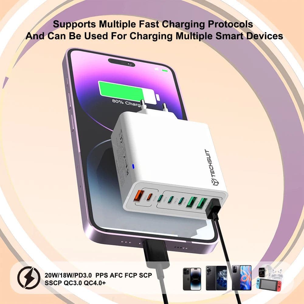 Techsuit - Φορτιστής τοίχου (CHPD224) - 4 x USB, 4 x Type-C, Γρήγορη φόρτιση, 65W - Μαύρο 4