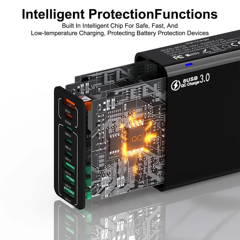 Techsuit - Φορτιστής τοίχου (CHPD224) - 4 x USB, 4 x Type-C, Γρήγορη φόρτιση, 65W - Λευκός 2