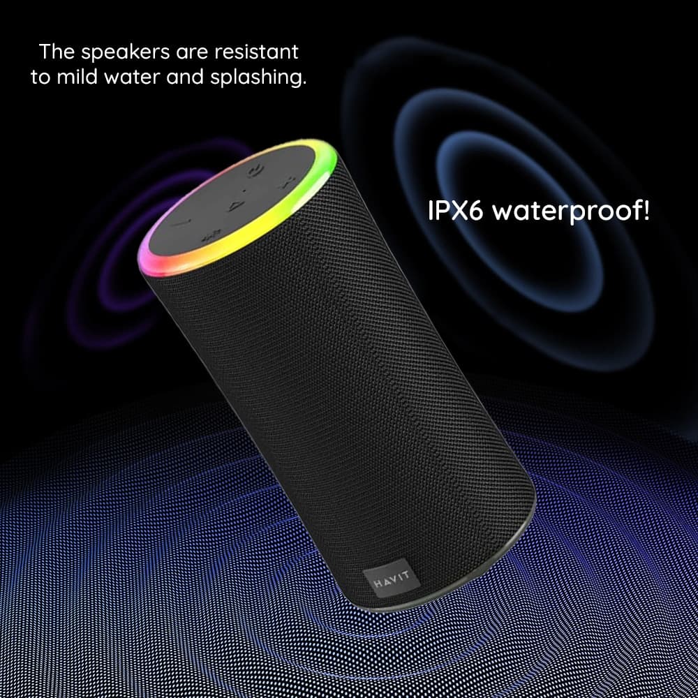 Havit - Wireless Speaker (sk833bt) - Type-C, Bluetooth 5.3, Tws, Tf, USB, Hands-Free Calls, Rgb Lights, Ipx6, 4000mah - Black 4