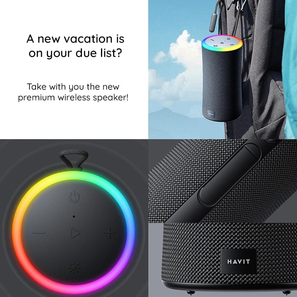 Havit - Wireless Speaker (sk833bt) - Type-C, Bluetooth 5.3, Tws, Tf, USB, Hands-Free Calls, Rgb Lights, Ipx6, 4000mah - Black 2