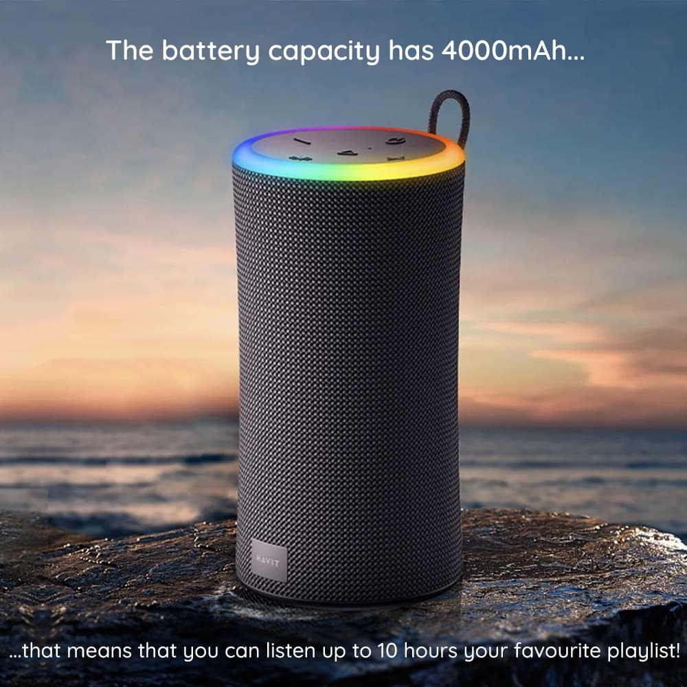 Havit - Wireless Speaker (sk833bt) - Type-C, Bluetooth 5.3, Tws, Tf, USB, Hands-Free Calls, Rgb Lights, Ipx6, 4000mah - Black 5