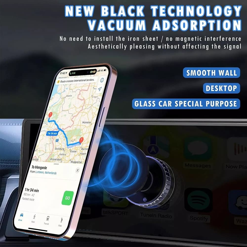 Techsuit - Premium Car Holder με Ασύρματη Φόρτιση (HOLD253) - Μαγνήτες MagSafe N52, Ισχυρή Βεντούζα, Ταμπλό - Μαύρο 7
