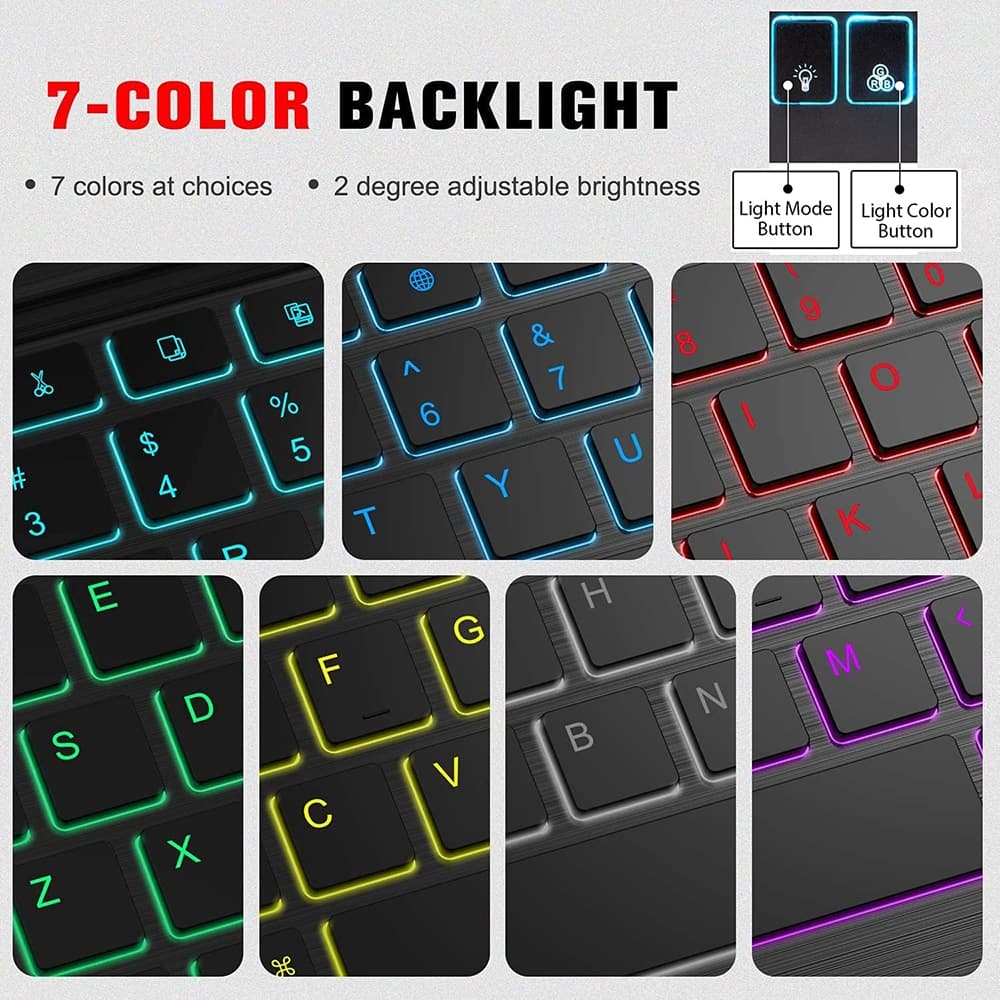 Techsuit - Ασύρματο πληκτρολόγιο (WK1) - για Android, Windows, iOS, Bluetooth, 3 επίπεδα φωτεινότητας, 7 χρώματα, Type-C - Μαύρο 5