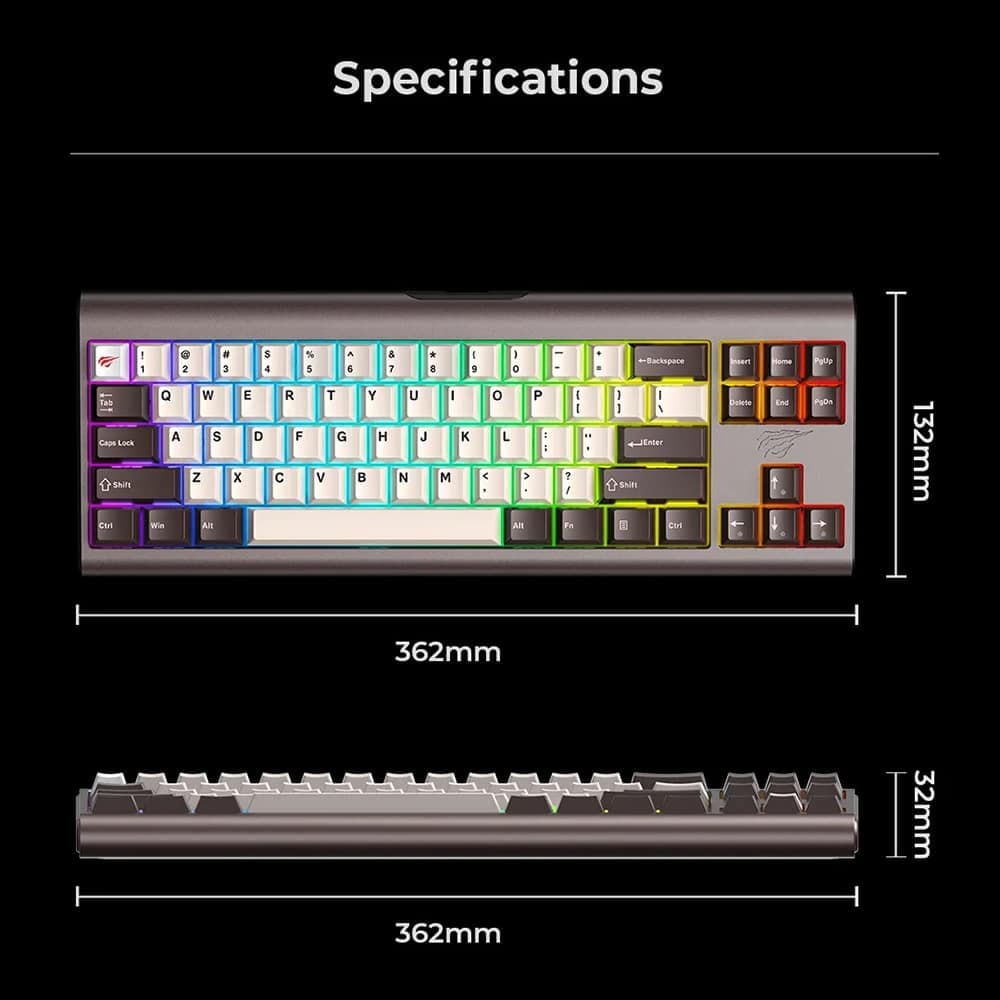 Havit - Gaming Keyboard (kb896l) - USB-C, With Rgb Lights, 71 Keys, 1.2m, 350ma, 5v - Pink 3
