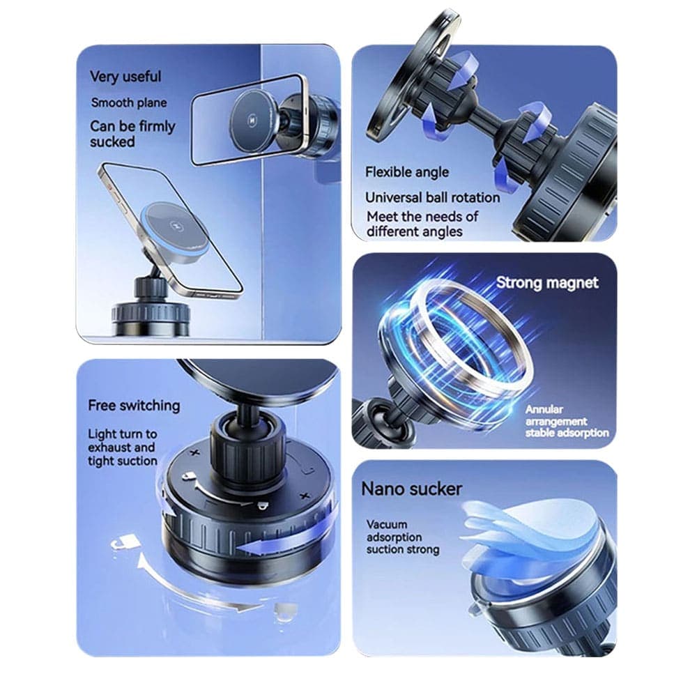Techsuit - Premium Car Holder με Ασύρματη Φόρτιση (HOLD253) - Μαγνήτες MagSafe N52, Ισχυρή Βεντούζα, Ταμπλό - Μαύρο 4