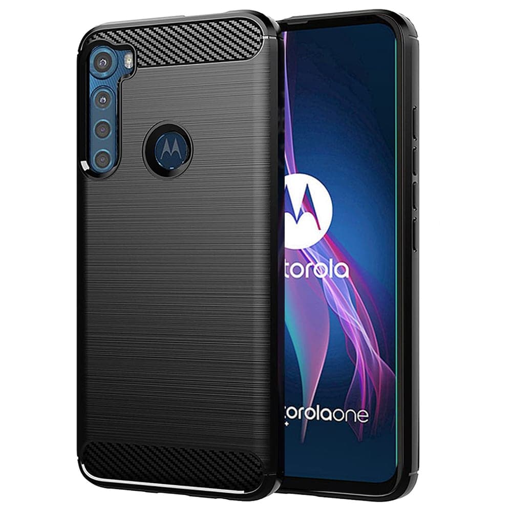 Techsuit Carbon Silicone - θήκη για Motorola One Fusion - Μαύρο