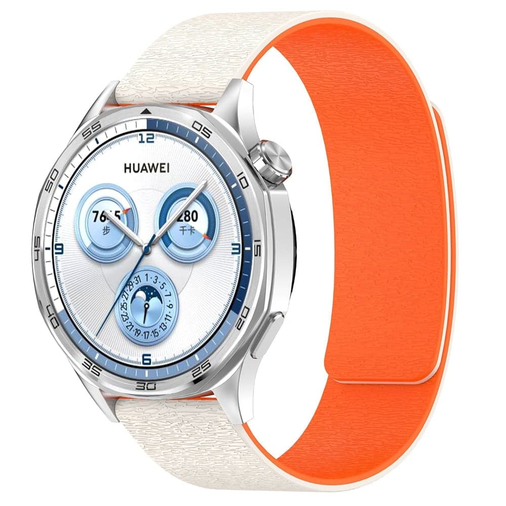 Techsuit - Watchband 20mm (W074) - Samsung Galaxy Watch4/5/Active 2, Huawei Watch GT 3 (42mm)/GT 3 Pro (43mm) - Beige/Orange 3