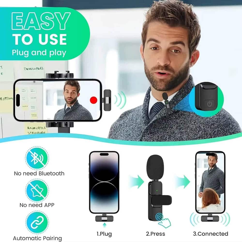Techsuit - (2 pack) Ασύρματο Μικρόφωνο Lavalier (LW1) - με Δέκτη, Σύνδεσμο Lightning, για iPhone Plug & Play, Κλιπ Γιακά - Μαύρο 4