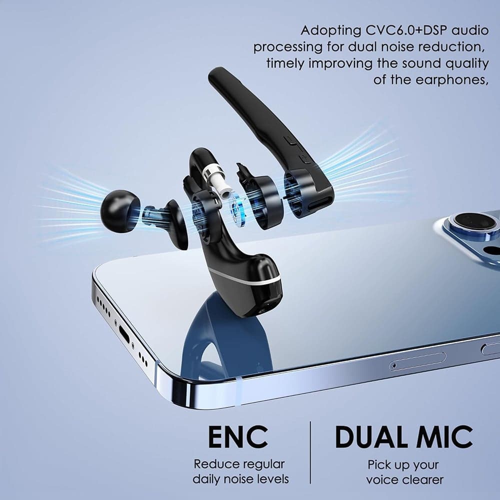 Techsuit - Ακουστικά Bluetooth Hearyo (A6L) - HandsFree, ENC, Διπλό Μικρόφωνο, Bluetooth 5.3, 1000mAh, 96 ώρες Χρόνος Ομιλίας - Μαύρο 3