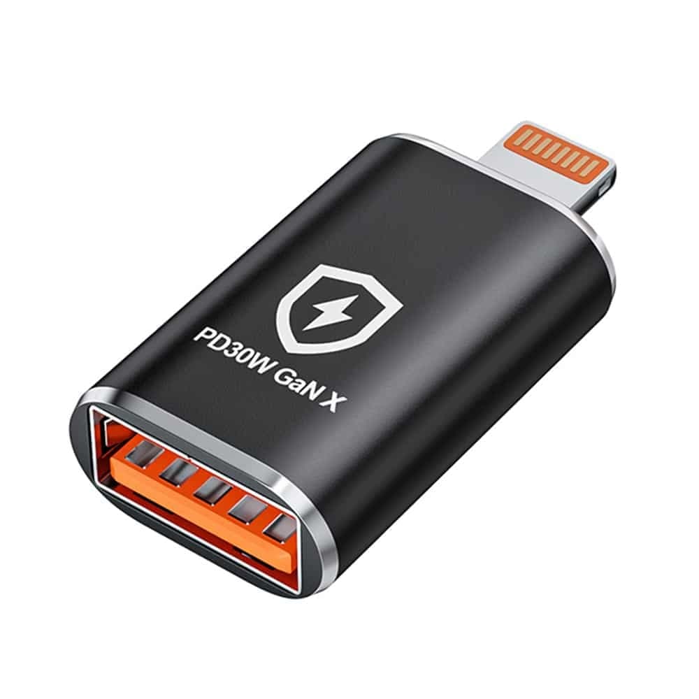 Techsuit - Premium OTG Adapter HyperPort (A6) - USB3.0 σε Lightning, PD30W, 5Gbps, GaN, Μετατροπέας για iPhone - Μαύρο / Πορτοκαλί 2