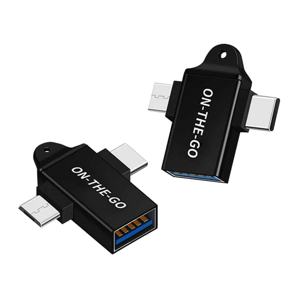 Techsuit - Προσαρμογέας OTG AluCoreX (A15) - 3 σε 1, USB σε Micro-USB + Type-C, Plug and Play, Κράμα αλουμινίου - Μαύρο