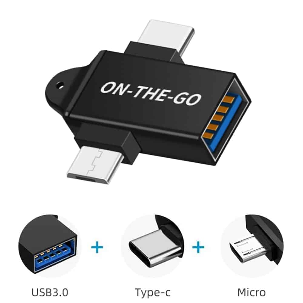 Techsuit - Προσαρμογέας OTG AluCoreX (A15) - 3 σε 1, USB σε Micro-USB + Type-C, Plug and Play, Κράμα αλουμινίου - Μαύρο 3