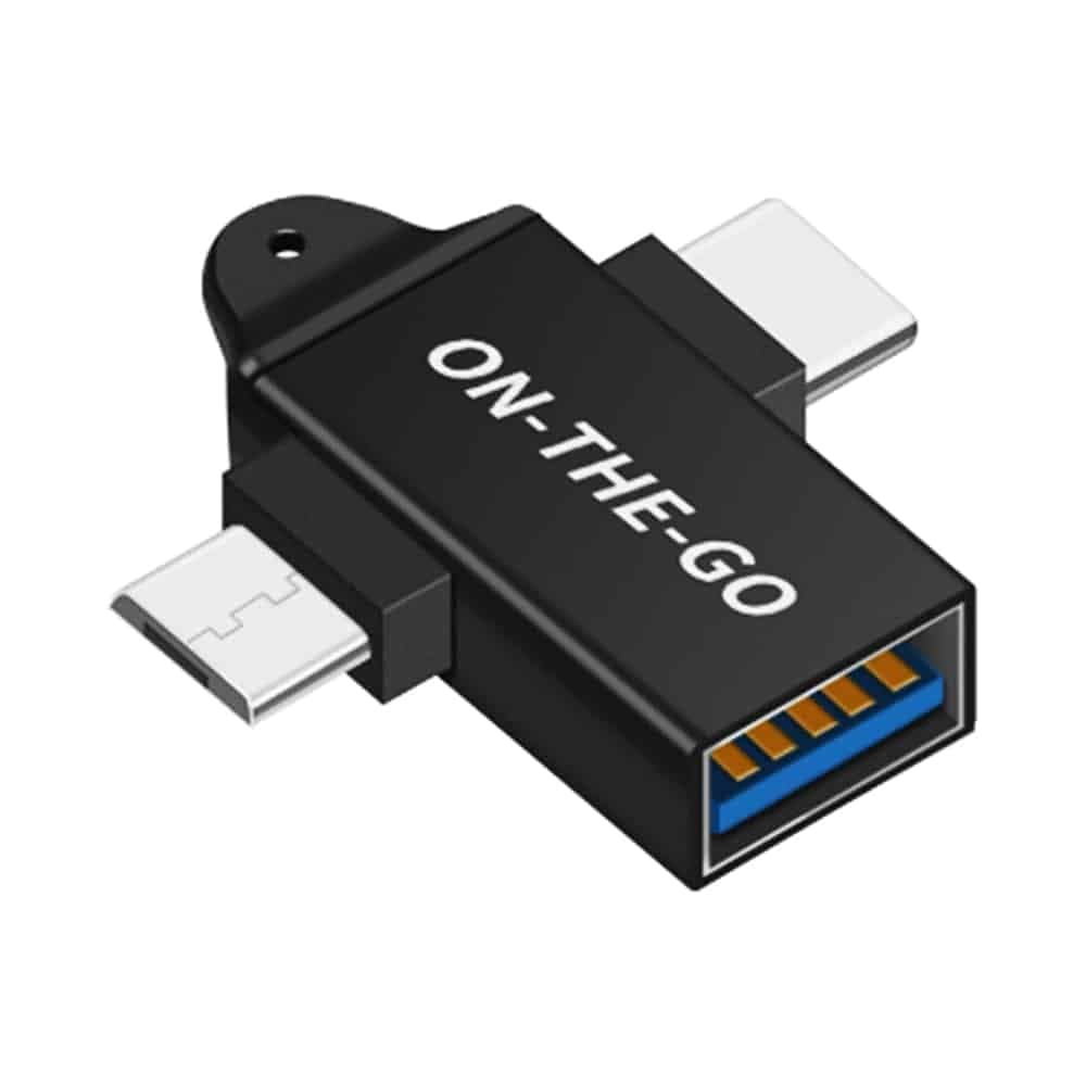 Techsuit - Προσαρμογέας OTG AluCoreX (A15) - 3 σε 1, USB σε Micro-USB + Type-C, Plug and Play, Κράμα αλουμινίου - Μαύρο 2