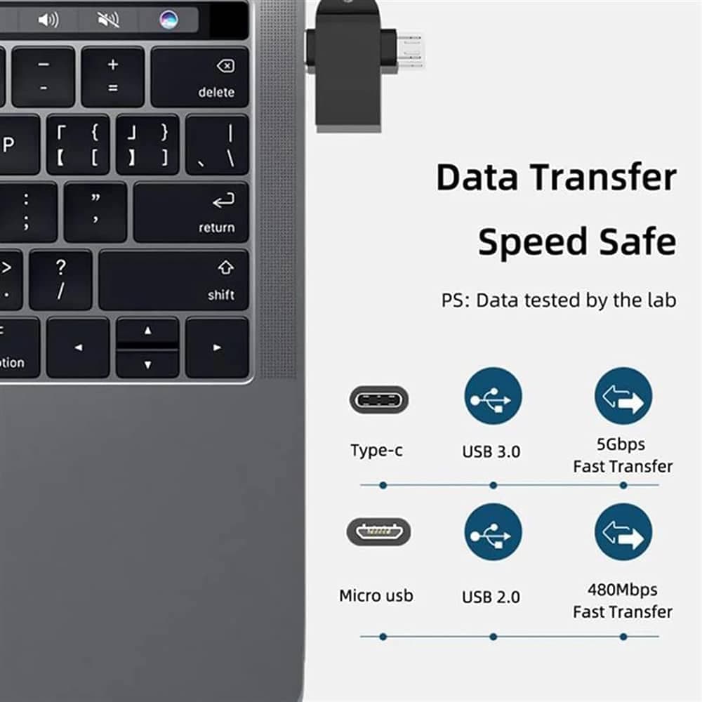 Techsuit - Προσαρμογέας OTG AluCoreX (A15) - 3 σε 1, USB σε Micro-USB + Type-C, Plug and Play, Κράμα αλουμινίου - Μαύρο 6