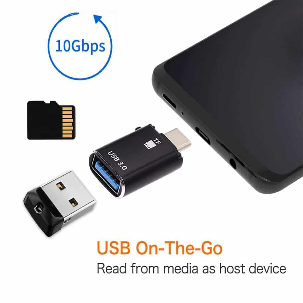 Techsuit - Αναγνώστης καρτών AluVoltX (CC1) - 2 σε 1, USB3.0 σε Type-C OTG, Κάρτα μνήμης TF, 3A, Plug&Play, Γρήγορη μεταφορά δεδομένων - Μαύρο 6