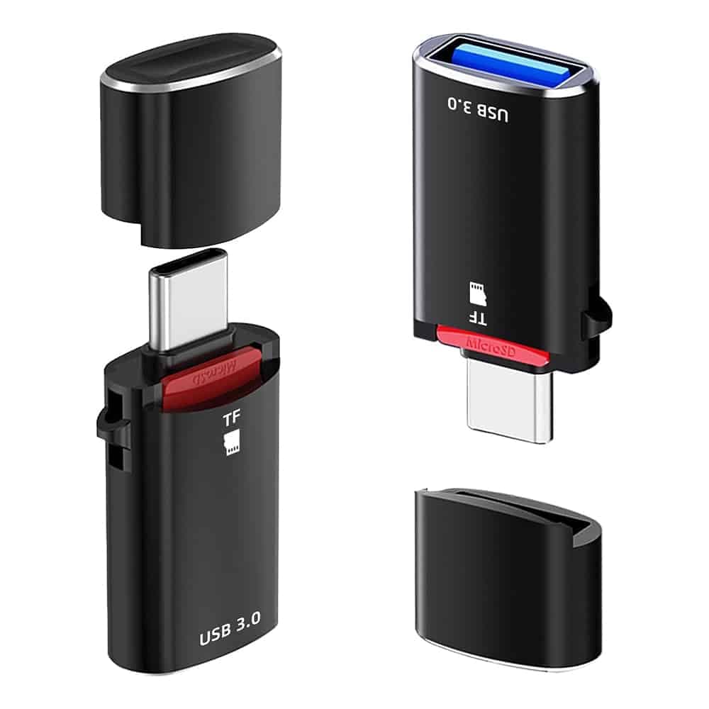 Techsuit - Αναγνώστης καρτών AluVoltX (CC1) - 2 σε 1, USB3.0 σε Type-C OTG, Κάρτα μνήμης TF, 3A, Plug&Play, Γρήγορη μεταφορά δεδομένων - Μαύρο 3
