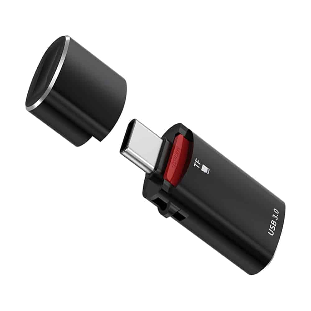 Techsuit - Αναγνώστης καρτών AluVoltX (CC1) - 2 σε 1, USB3.0 σε Type-C OTG, Κάρτα μνήμης TF, 3A, Plug&Play, Γρήγορη μεταφορά δεδομένων - Μαύρο 4