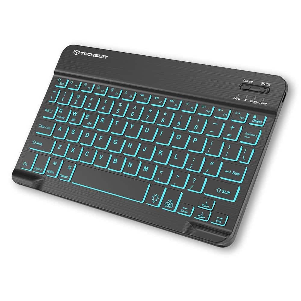 Techsuit - Ασύρματο πληκτρολόγιο (WK1) - για Android, Windows, iOS, Bluetooth, 3 επίπεδα φωτεινότητας, 7 χρώματα, Type-C - Μαύρο