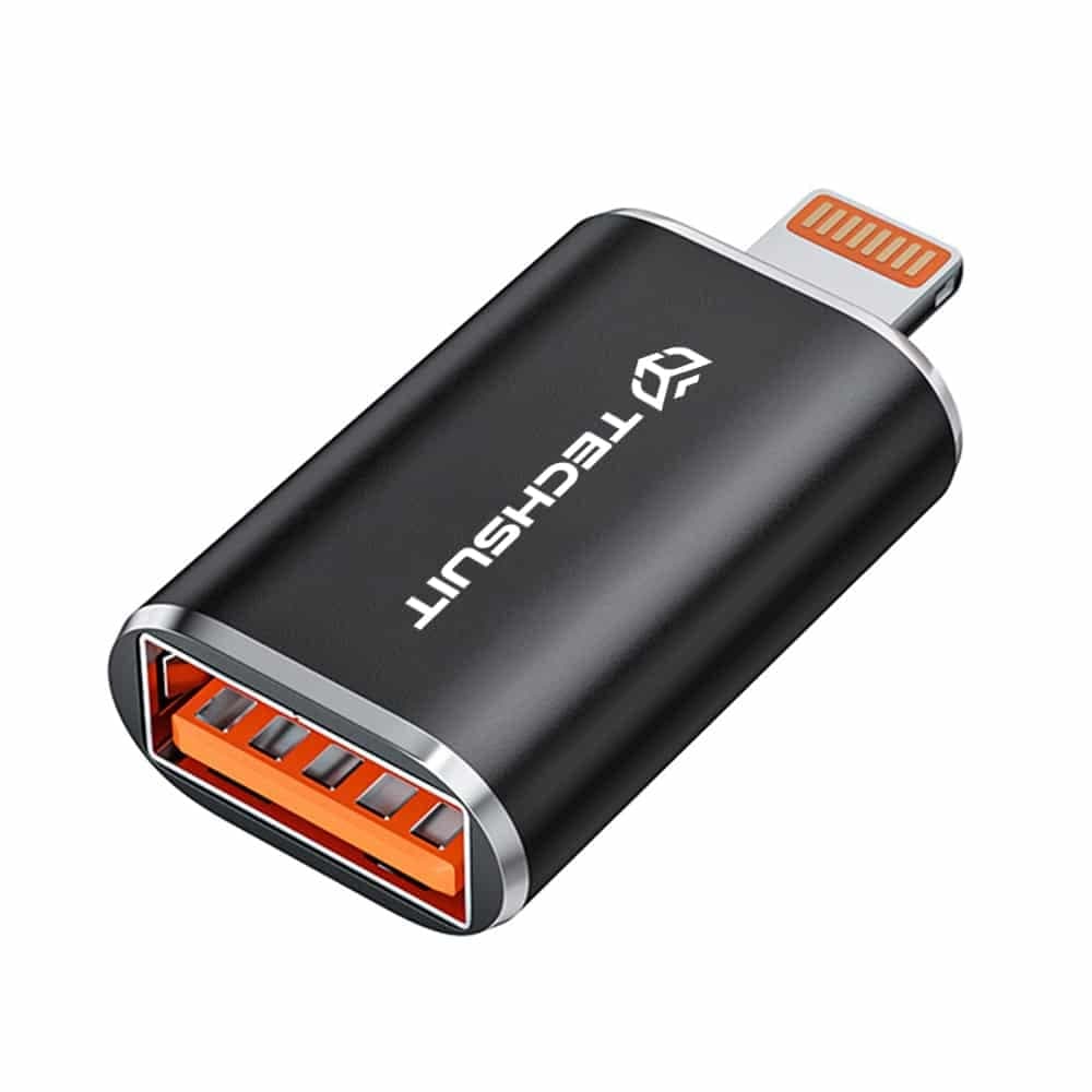 Techsuit - Premium OTG Adapter HyperPort (A6) - USB3.0 σε Lightning, PD30W, 5Gbps, GaN, Μετατροπέας για iPhone - Μαύρο / Πορτοκαλί