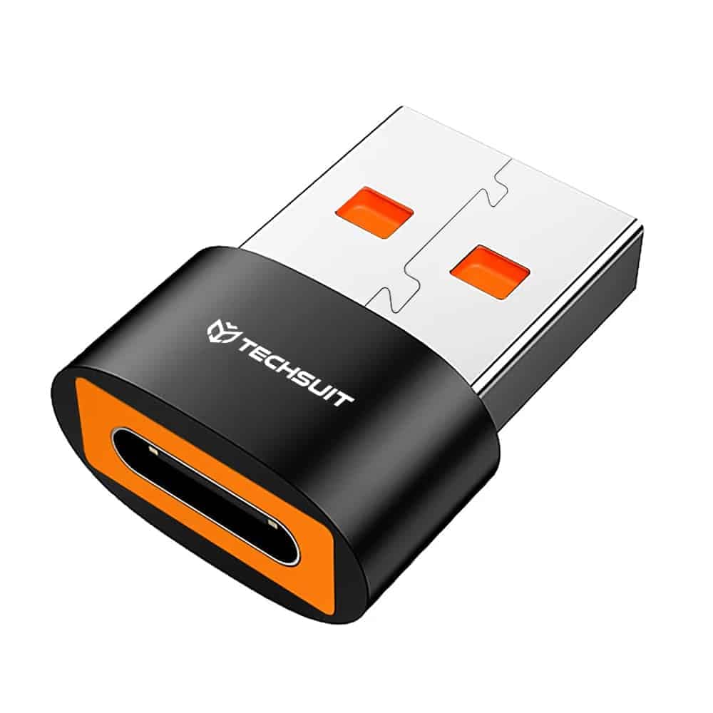 Techsuit - Premium OTG Adapter HyperPort (A4) - Type-C σε USB, 5Gbps, 6A, 120W, Μετατροπέας για Τηλέφωνο - Μαύρο / Πορτοκαλί 2