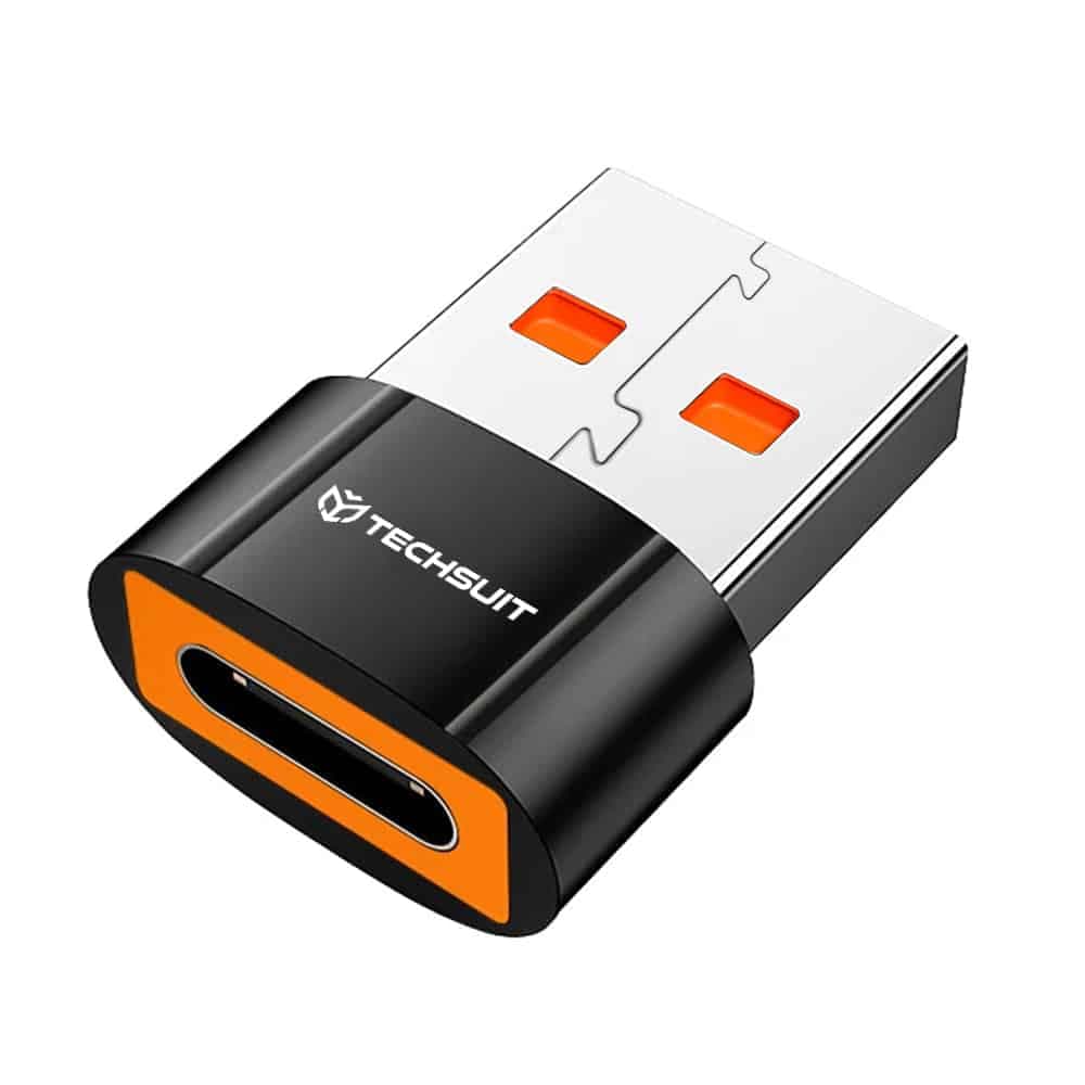 Techsuit - Premium OTG Adapter HyperPort (A7) - Type-C σε USB3.0, 5Gbps, 10A, Μετατροπέας για Τηλέφωνο - Μαύρο / Πορτοκαλί