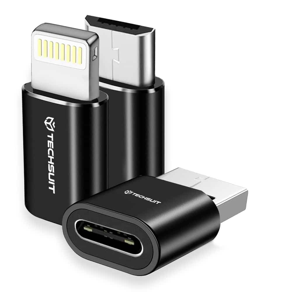 Techsuit - (3 τεμάχια) Premium OTG Adapter TriFlashX (A19) - 3x Type-C σε USB/Micro-USB/Lightning, Κράμα αλουμινίου - Μαύρο