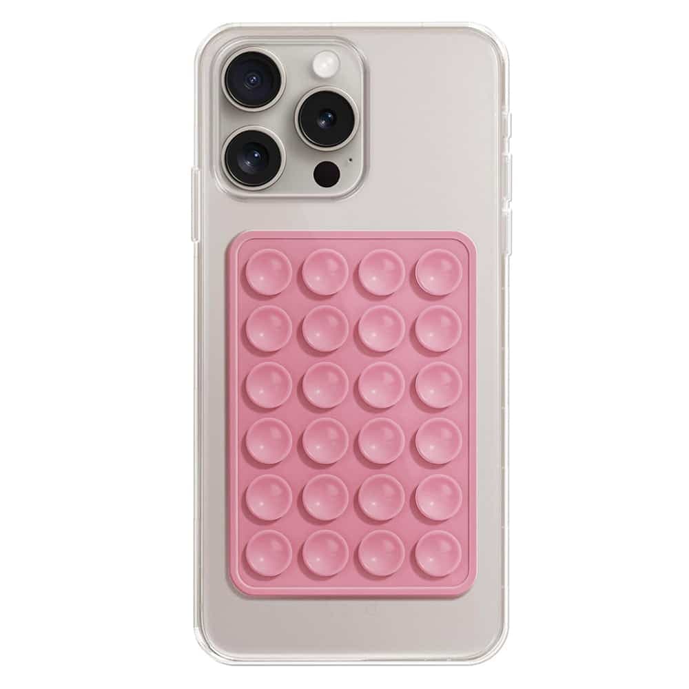 Techsuit - Βάση τηλεφώνου (SPP-PAD) - Βεντούζα για selfies, Σιλικόνη, Αυτοκόλλητη βάση, Ορθογώνιο σχήμα - Κοραλί ροζ