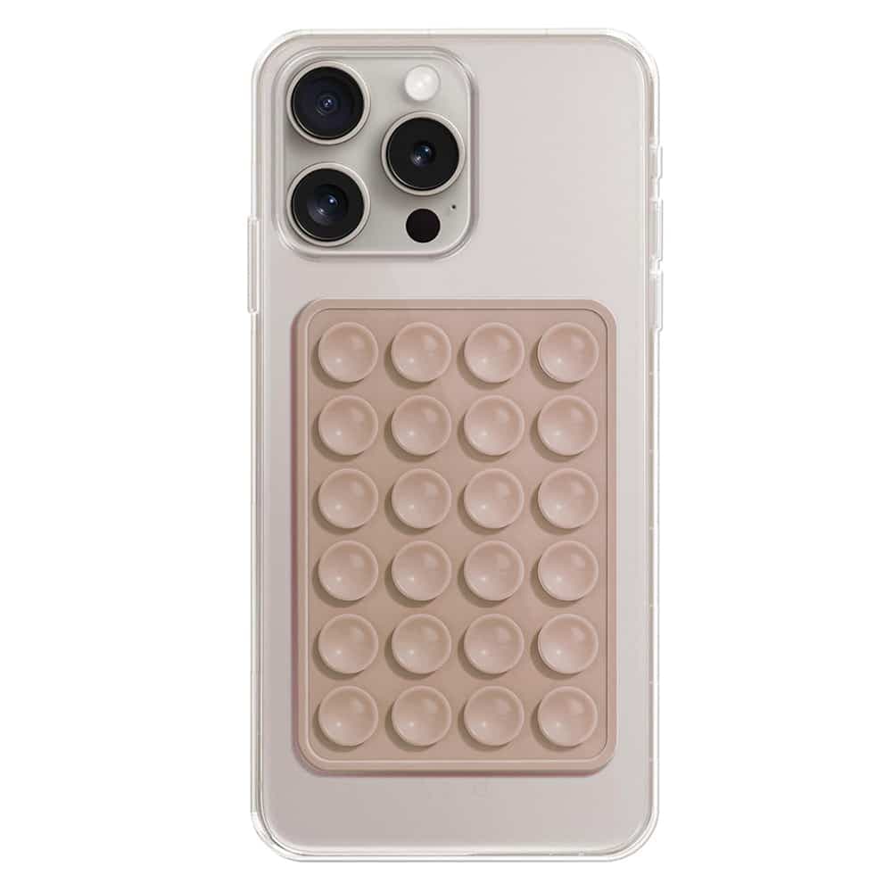 Techsuit - Βάση τηλεφώνου (SL-PAD) - Βεντούζα για selfies, Σιλικόνη, Αυτοκόλλητη βάση, Ορθογώνιο σχήμα - Ανοιχτό καφέ