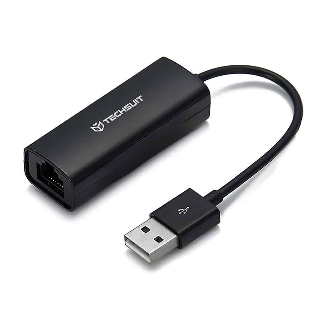 Techsuit - Προσαρμογέας Ethernet NetLink (AC19) - Αρσενικό USB σε Θύρα LAN RJ45 Θηλυκό, 100Mbps, ABS - Μαύρο
