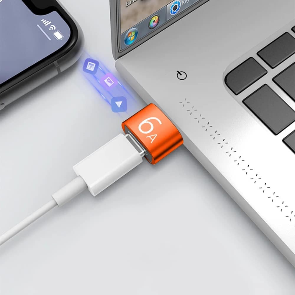 Techsuit - Premium OTG Adapter HyperPort (A4) - Type-C σε USB, 5Gbps, 6A, 120W, Μετατροπέας για Τηλέφωνο - Μαύρο / Πορτοκαλί 4