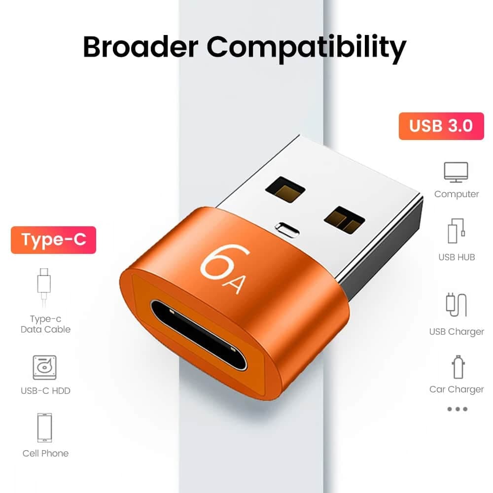 Techsuit - Premium OTG Adapter HyperPort (A4) - Type-C σε USB, 5Gbps, 6A, 120W, Μετατροπέας για Τηλέφωνο - Μαύρο / Πορτοκαλί 6