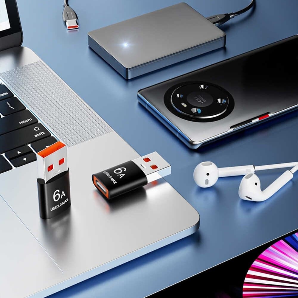 Techsuit - Premium OTG Adapter HyperPort (A5) - Type-C σε USB, 6A, 5Gbps, Plug and Play, Γρήγορη μεταφορά δεδομένων - Μαύρο / Πορτοκαλί 3
