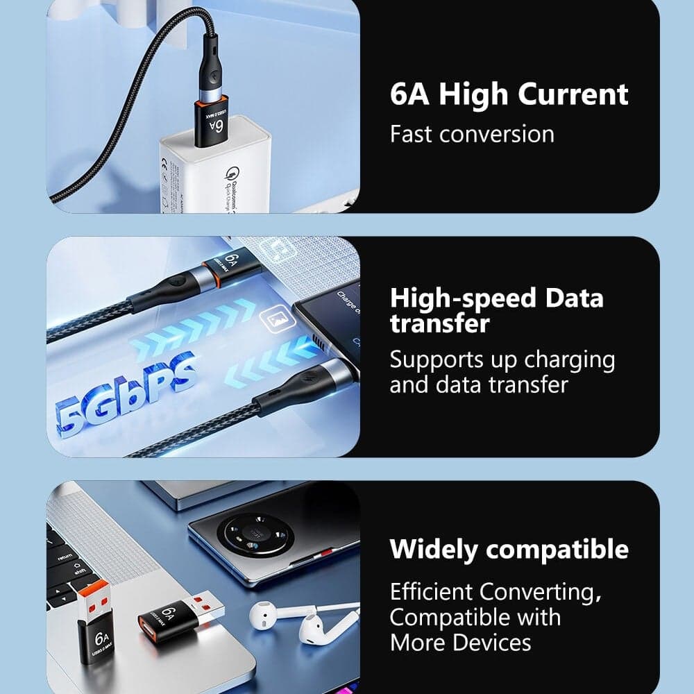 Techsuit - Premium OTG Adapter HyperPort (A5) - Type-C σε USB, 6A, 5Gbps, Plug and Play, Γρήγορη μεταφορά δεδομένων - Μαύρο / Πορτοκαλί 5