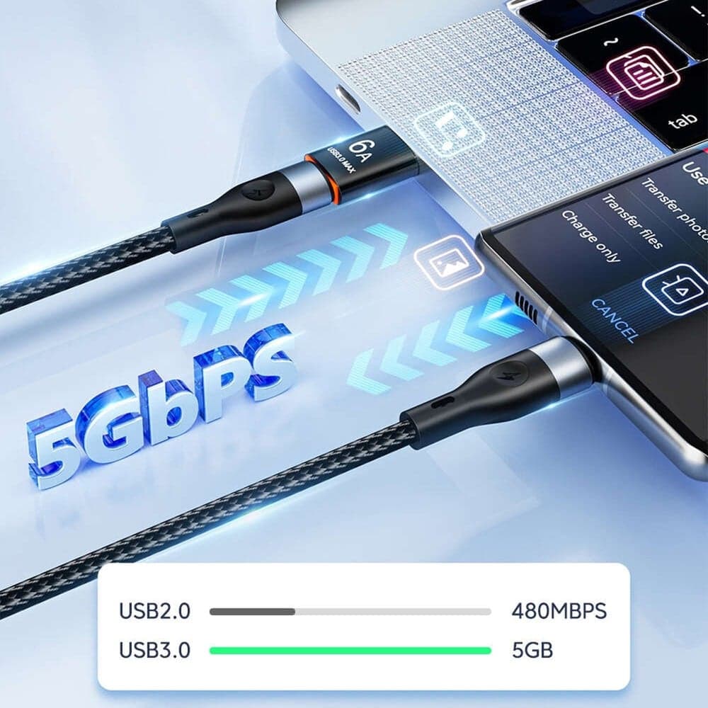 Techsuit - Premium OTG Adapter HyperPort (A5) - Type-C σε USB, 6A, 5Gbps, Plug and Play, Γρήγορη μεταφορά δεδομένων - Μαύρο / Πορτοκαλί 6
