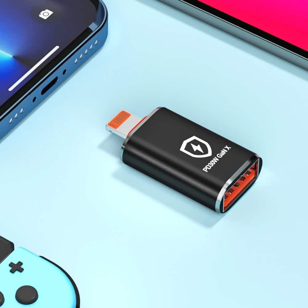 Techsuit - Premium OTG Adapter HyperPort (A6) - USB3.0 σε Lightning, PD30W, 5Gbps, GaN, Μετατροπέας για iPhone - Μαύρο / Πορτοκαλί 7