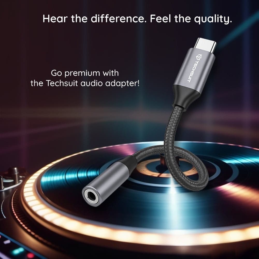 Techsuit - (2 τεμάχια) Προσαρμογέας καλωδίου Premium FuseXound (AC12) - Type-C σε υποδοχή 3,5 mm, 3A, τσιπ DAC, Plug and Play, πλεξούδα - Γκρι 5