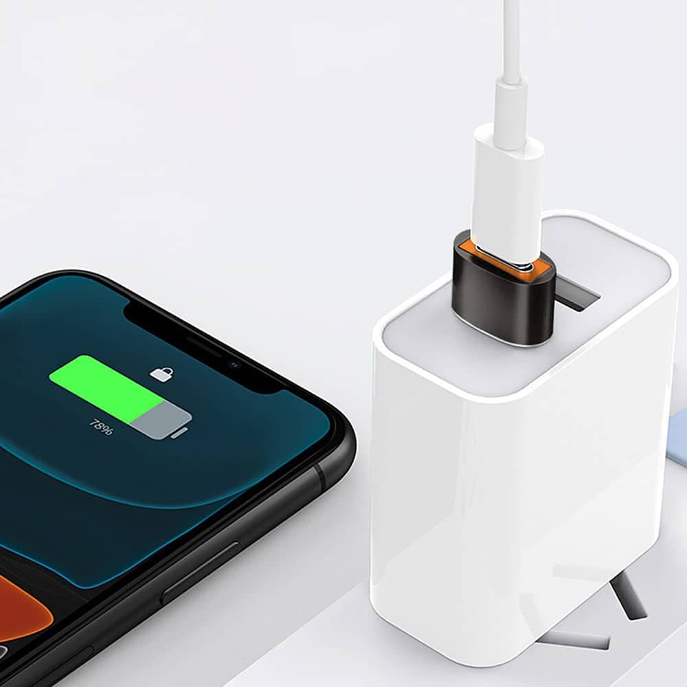 Techsuit - Premium OTG Adapter HyperPort (A7) - Type-C σε USB3.0, 5Gbps, 10A, Μετατροπέας για Τηλέφωνο - Μαύρο / Πορτοκαλί 5