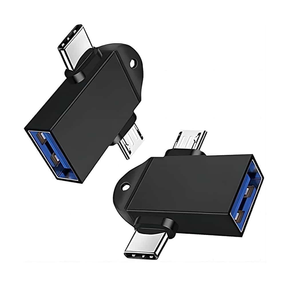 Techsuit - Προσαρμογέας OTG AluCoreX (A15) - 3 σε 1, USB σε Micro-USB + Type-C, Plug and Play, Κράμα αλουμινίου - Μαύρο 4