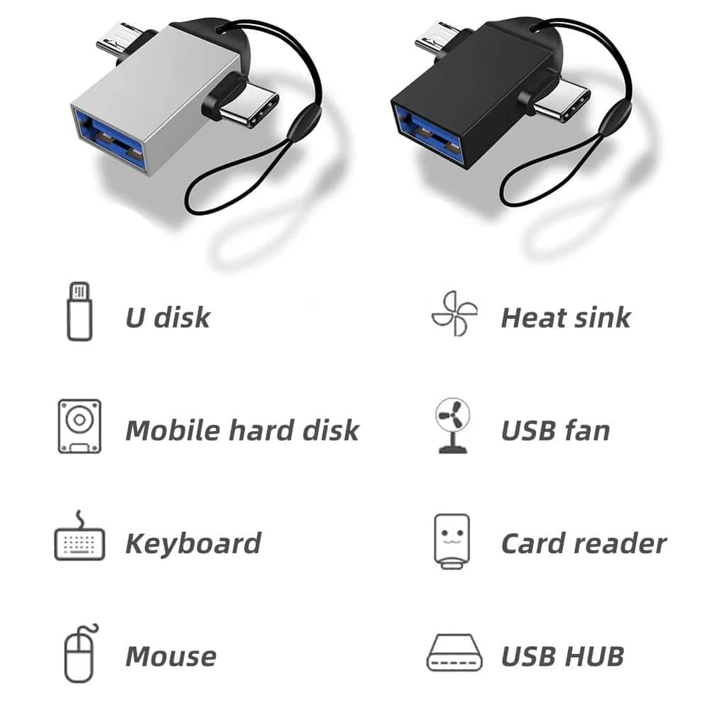Techsuit - Προσαρμογέας OTG AluCoreX (A15) - 3 σε 1, USB σε Micro-USB + Type-C, Plug and Play, Κράμα αλουμινίου - Μαύρο 7